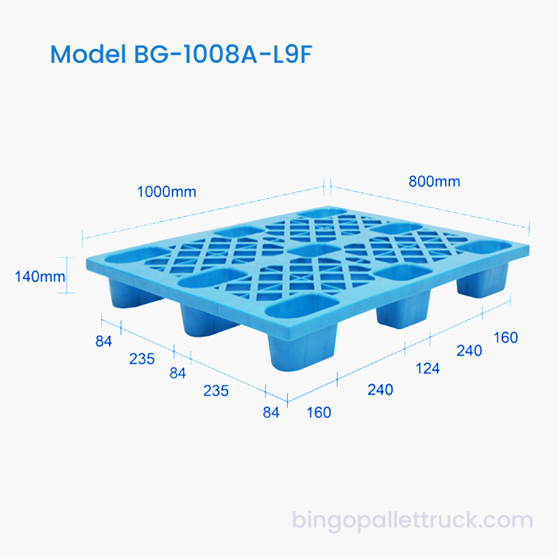 1000×800 mm 4-vejs lysindgang ni-fods HDPE plastpalle