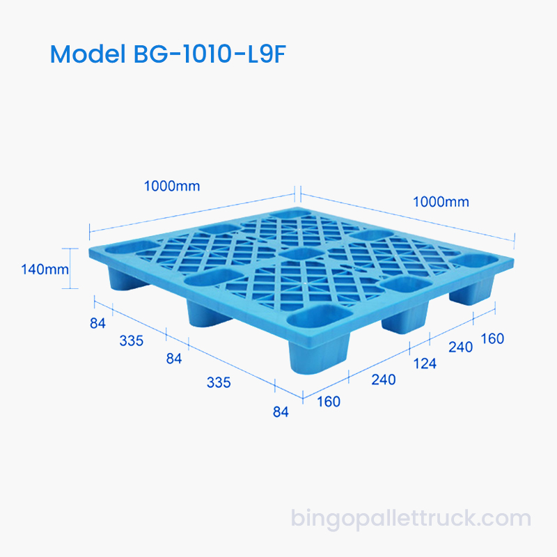 1000x1000mm HDPE letvægts plastikpalle 4-vejs indgang til gaffeltruck