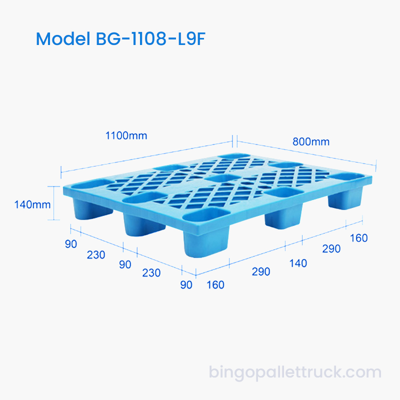 1100 x 800 mm let plastikpalle med 4-vejs indgang til pallestik