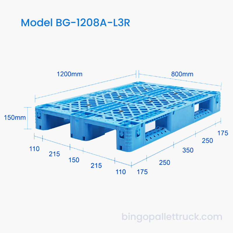 1200x800mm Light Duty 3 Runner Plastpalle