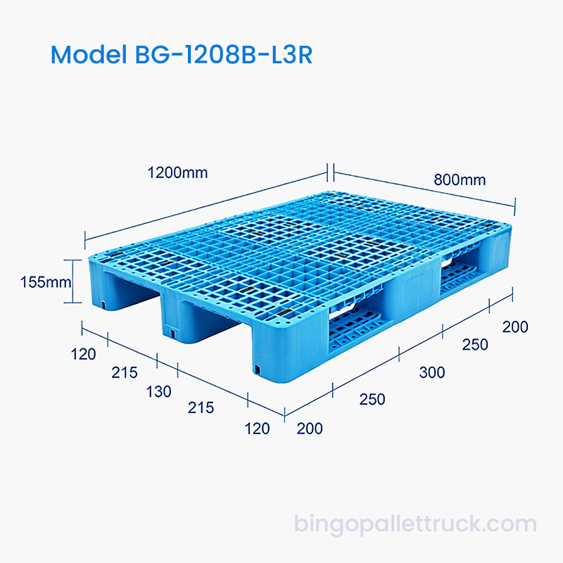 Højstyrke 1200x800 mm 3-løber plastpalle med lang levetid