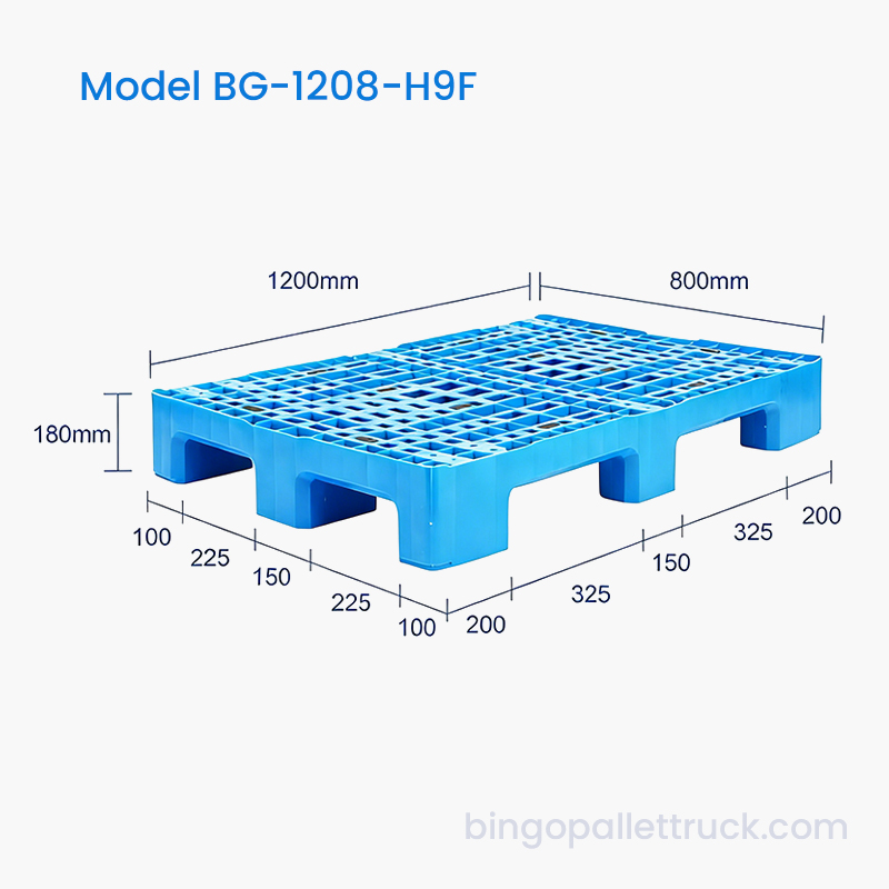 1200x800 mm Heavy Duty 9-bens HDPE-plastpalle til logistik