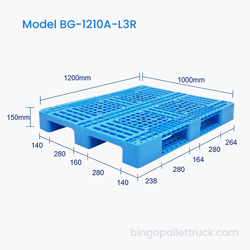 1200x1000mm Letvægts 3 Runner Plastpalle til lager