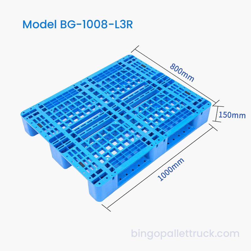 1000×800 mm 3-løbs HDPE-plastpalle til lagerreol