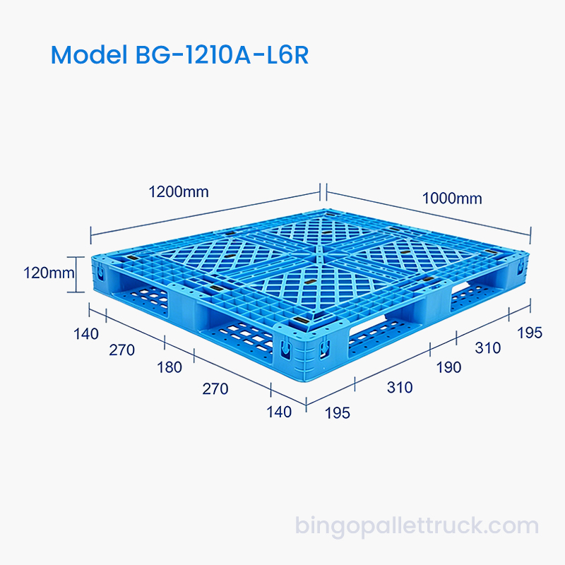 1200x1000 mm plastpalle med seks løbere til logistikbrug