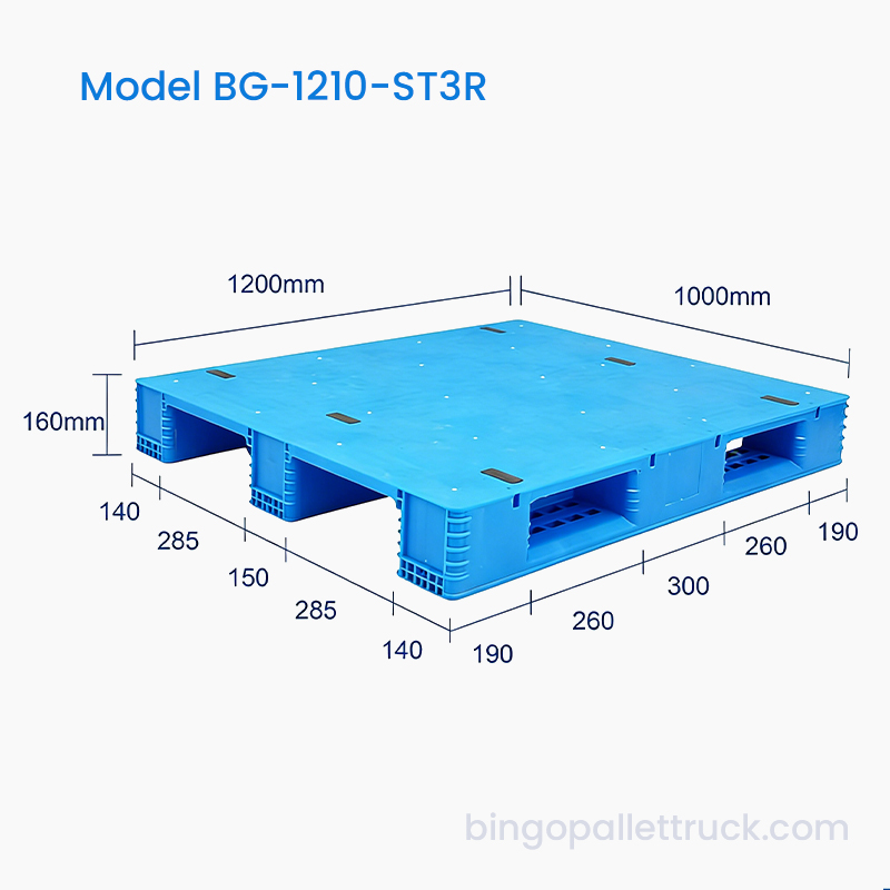 1200×1000 mm Solid Top 3 Runners Plastpalle til kølelagerbrug