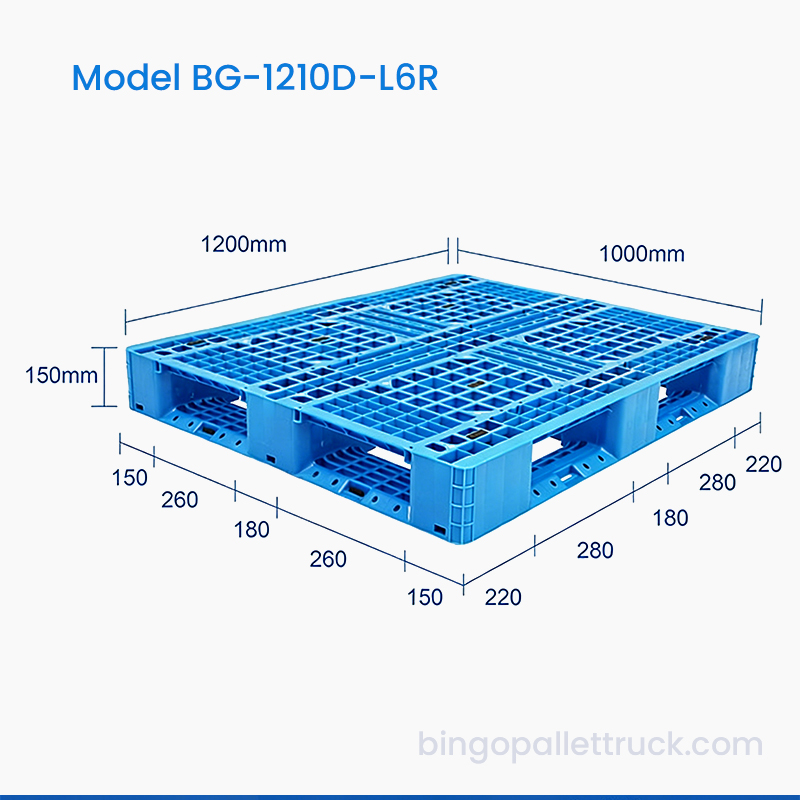 1200x1000mm Six Runner Light Duty Plastpalle til lager