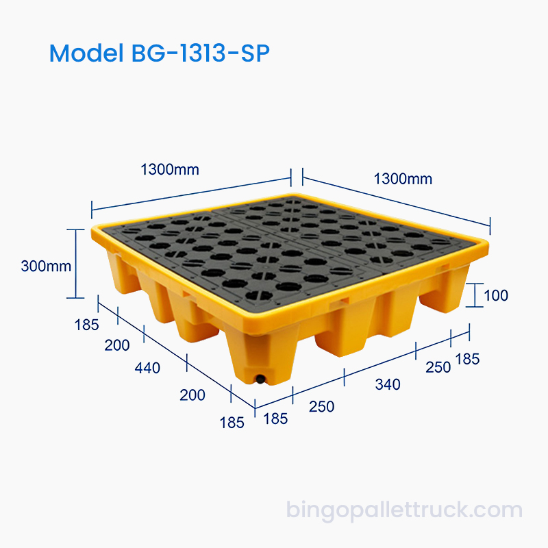 1300x1300mm Lækagesikker spildpalle til 4 tromler