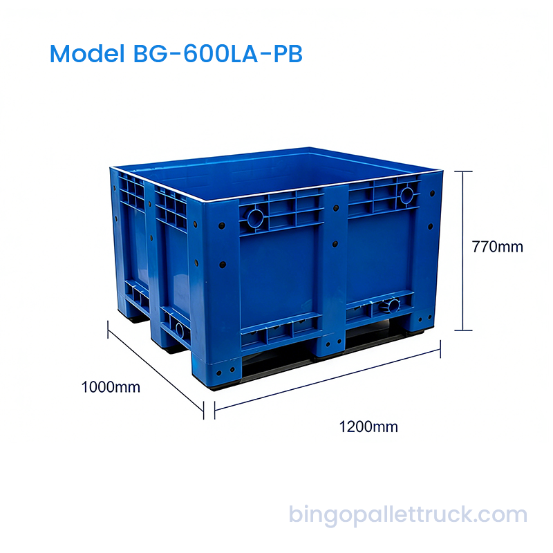 600L Heavy Duty Pallebeholder i massiv plast til håndtering af bulkmateriale